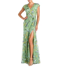 Mac Duggal V Neck Embroidered Mesh A Line Gown