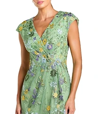 Mac Duggal V Neck Embroidered Mesh A Line Gown