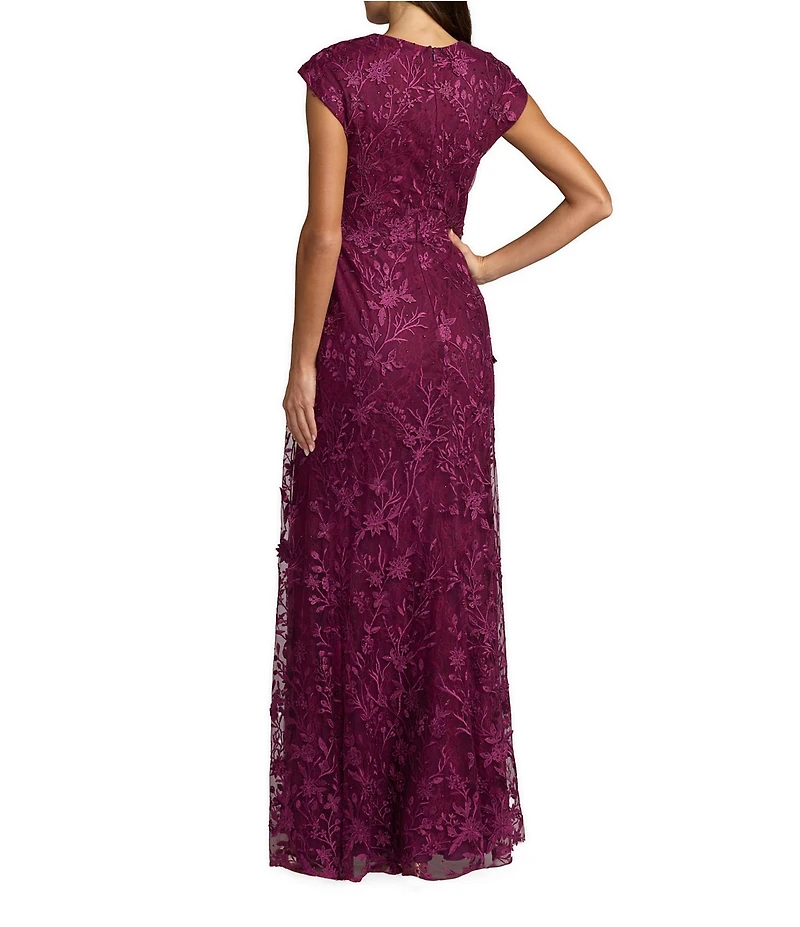 Mac Duggal V Neck Embroidered Mesh A Line Gown