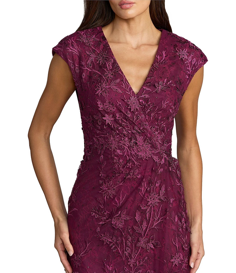 Mac Duggal V Neck Embroidered Mesh A Line Gown