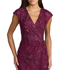 Mac Duggal V Neck Embroidered Mesh A Line Gown