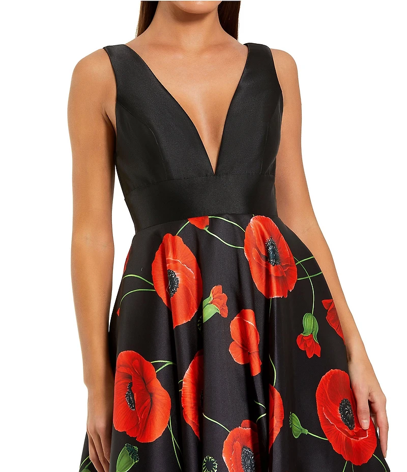 Mac Duggal V Neck Satin Floral Gown