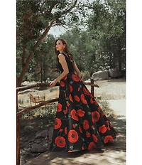 Mac Duggal V Neck Satin Floral Gown