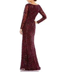 Mac Duggal V-Neck Sequined Faux Wrap Gown