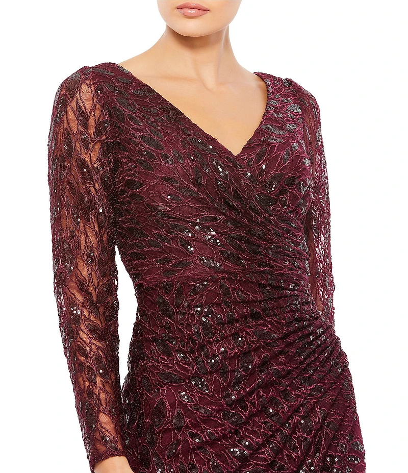 Mac Duggal V-Neck Sequined Faux Wrap Gown