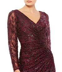 Mac Duggal V-Neck Sequined Faux Wrap Gown