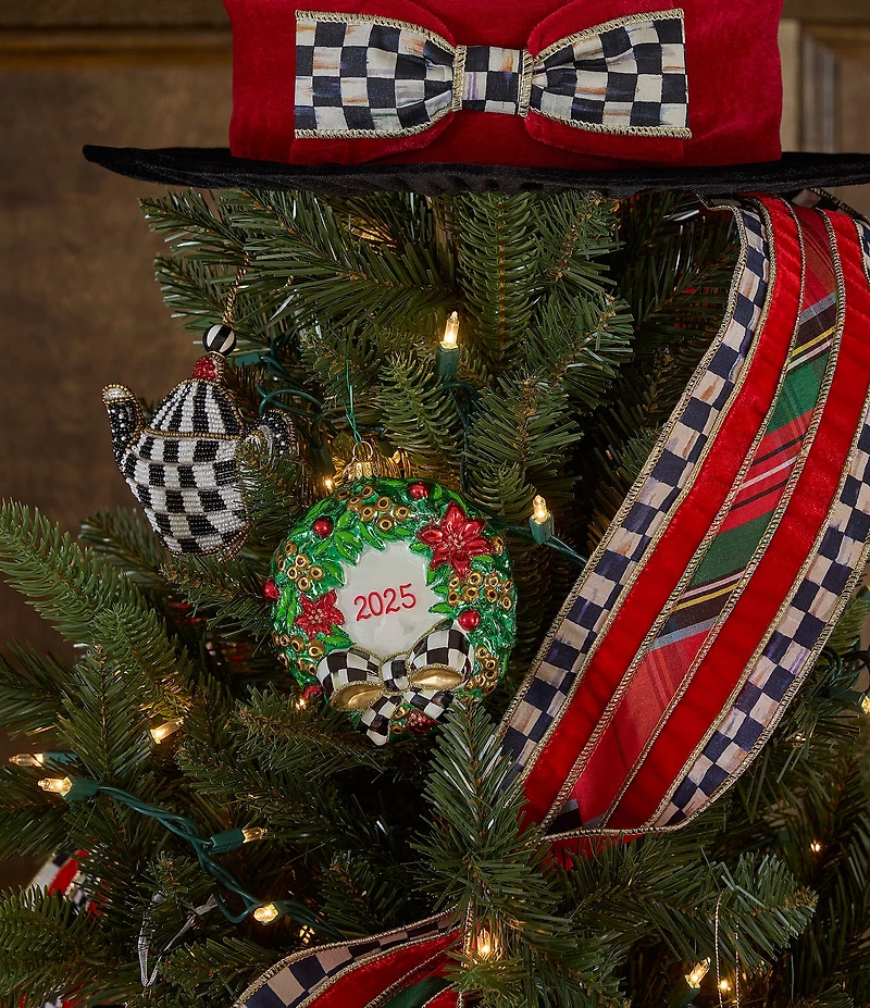 MacKenzie-Childs 2025 Christmas Holly Wreath Glass Ornament