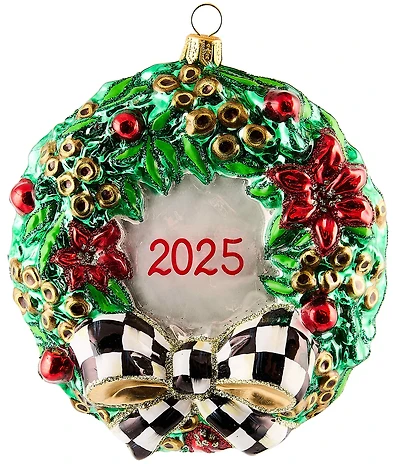 MacKenzie-Childs 2025 Christmas Holly Wreath Glass Ornament