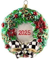 MacKenzie-Childs 2025 Christmas Holly Wreath Glass Ornament