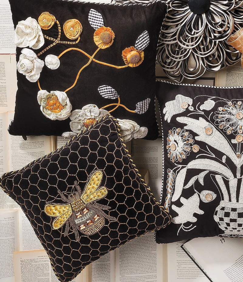 MacKenzie-Childs Beaded Queen Bee Square Pillow