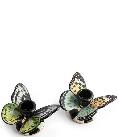 MacKenzie-Childs Butterfly Toile Candle Holders, Set of 2