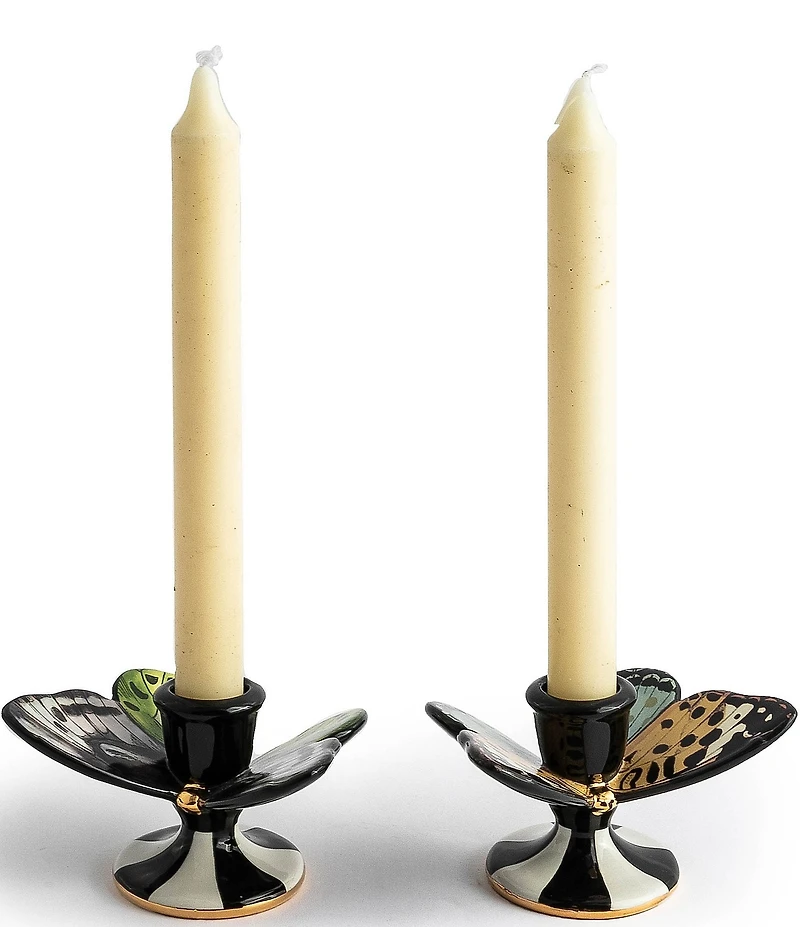 MacKenzie-Childs Butterfly Toile Candle Holders, Set of 2