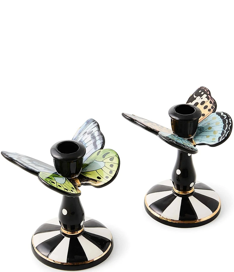 MacKenzie-Childs Butterfly Toile Tall Butterfly Candlesticks, Set of 2