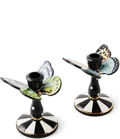 MacKenzie-Childs Butterfly Toile Tall Butterfly Candlesticks, Set of 2