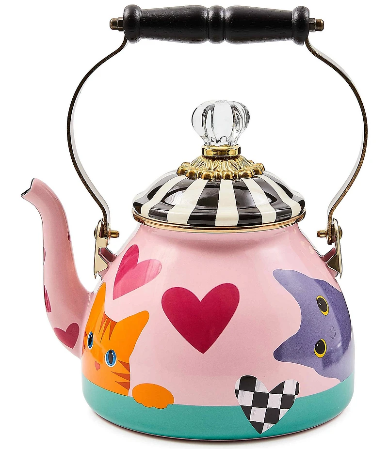 MacKenzie-Childs Cat Love Enamel 2-Quart Tea Kettle