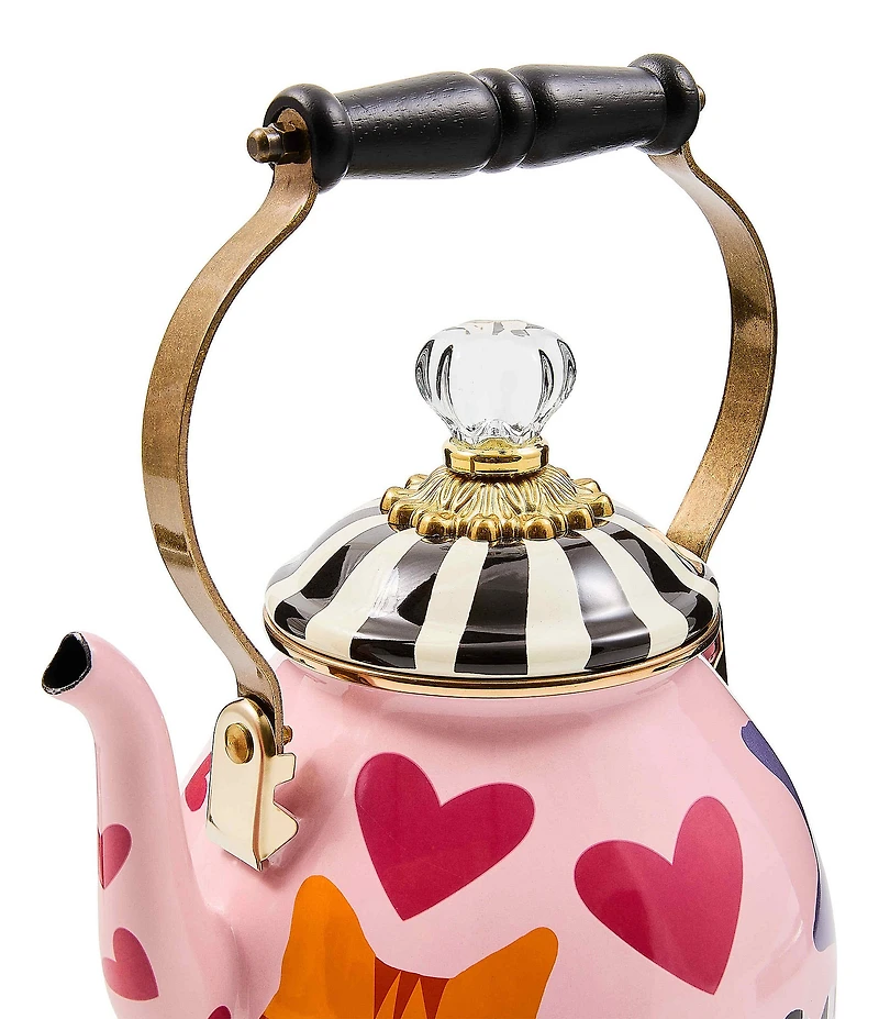 MacKenzie-Childs Cat Love Enamel 2-Quart Tea Kettle
