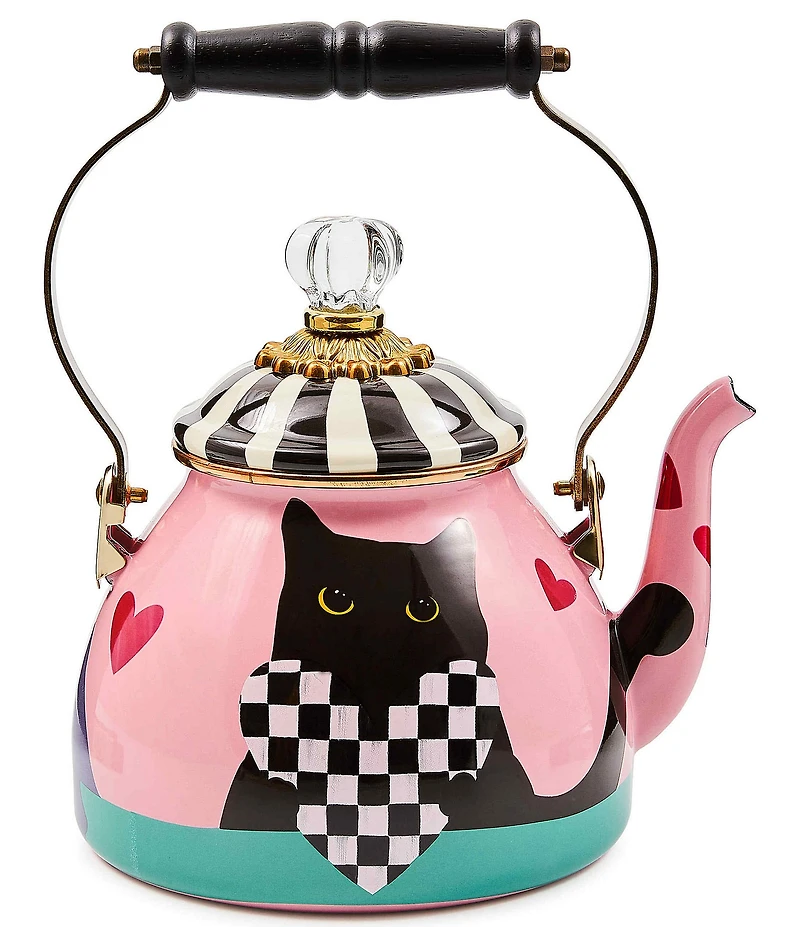 MacKenzie-Childs Cat Love Enamel 2-Quart Tea Kettle
