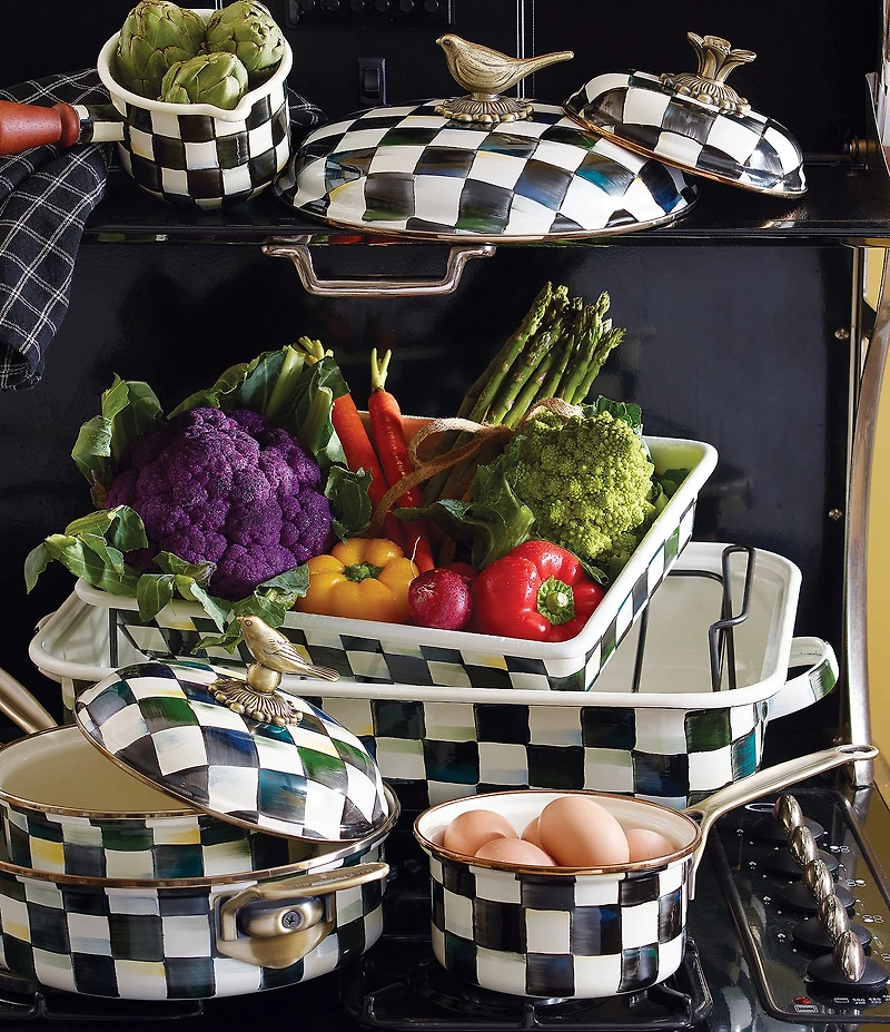 MacKenzie-Childs Check Enamel Covered Saucepan, 1 Qt.