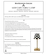 MacKenzie-Childs Check LED Rechargeable Cafe Table Lamp
