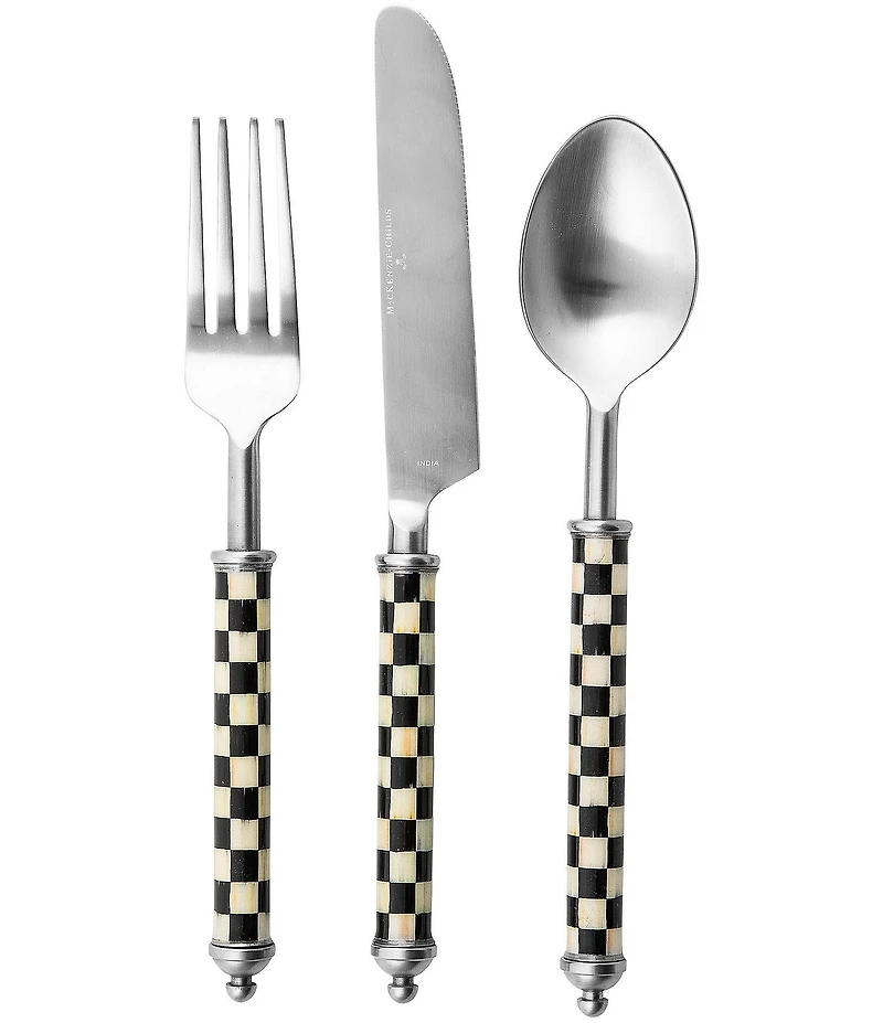 MacKenzie-Childs Check Supper Club Stainless Steel 3-Piece Plate Setting