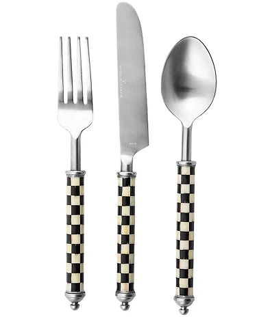MacKenzie-Childs Check Supper Club Stainless Steel 3-Piece Plate Setting