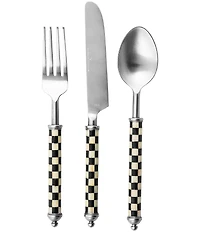MacKenzie-Childs Check Supper Club Stainless Steel 3-Piece Plate Setting
