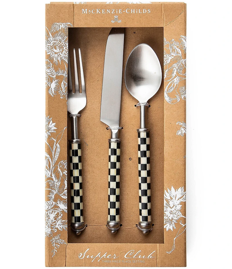 MacKenzie-Childs Check Supper Club Stainless Steel 3-Piece Plate Setting