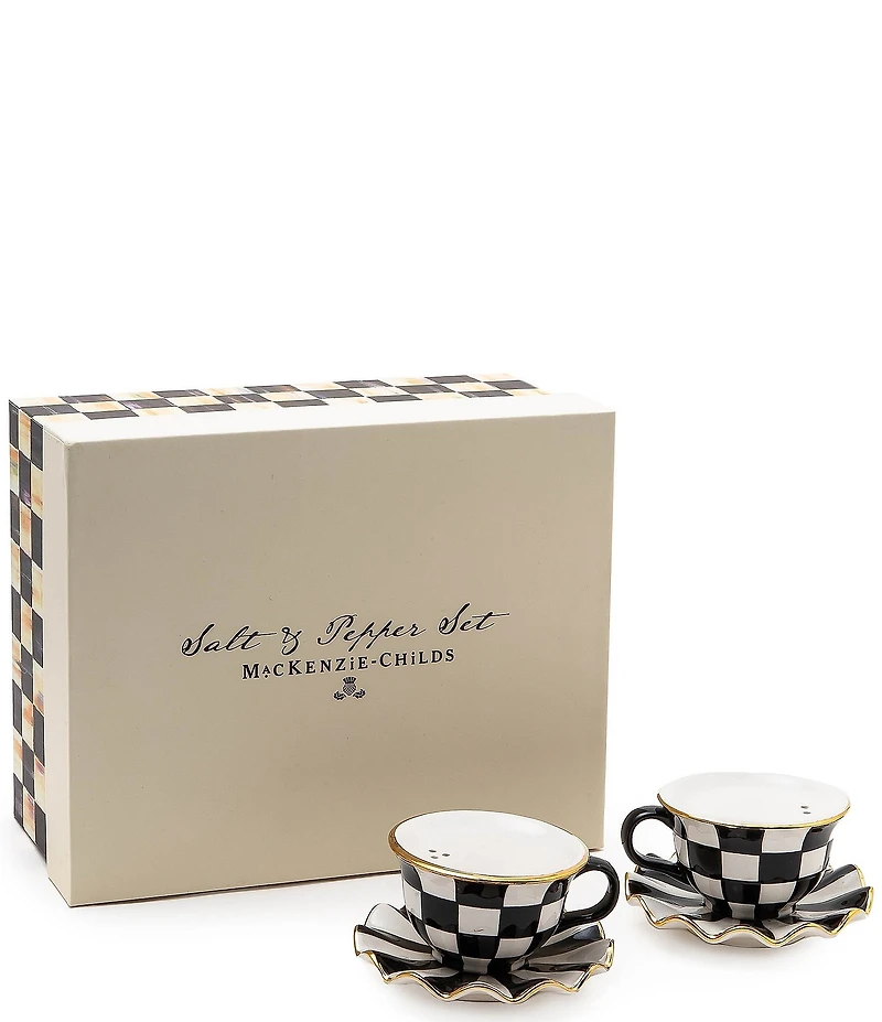 Mackenzie-Childs Check Teacup Salt & Pepper Set