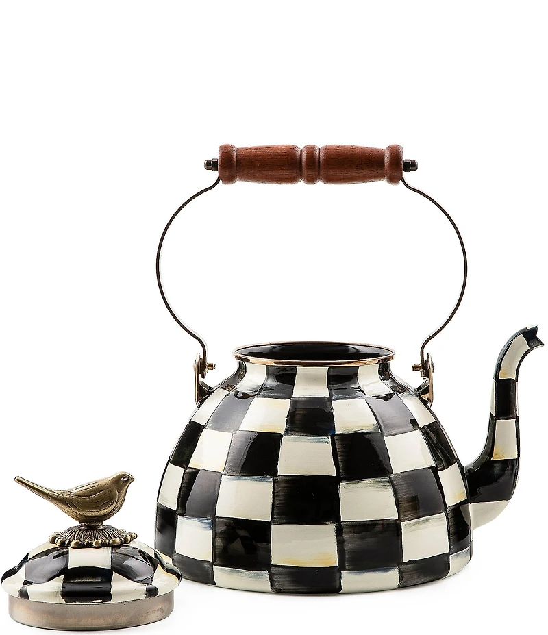 MacKenzie-Childs Courtly Check Bird Detail 3 Quart Tea Kettle