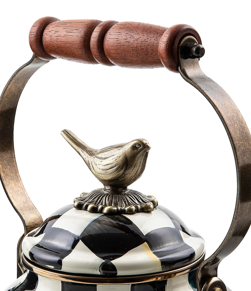 MacKenzie-Childs Courtly Check Bird Detail 3 Quart Tea Kettle