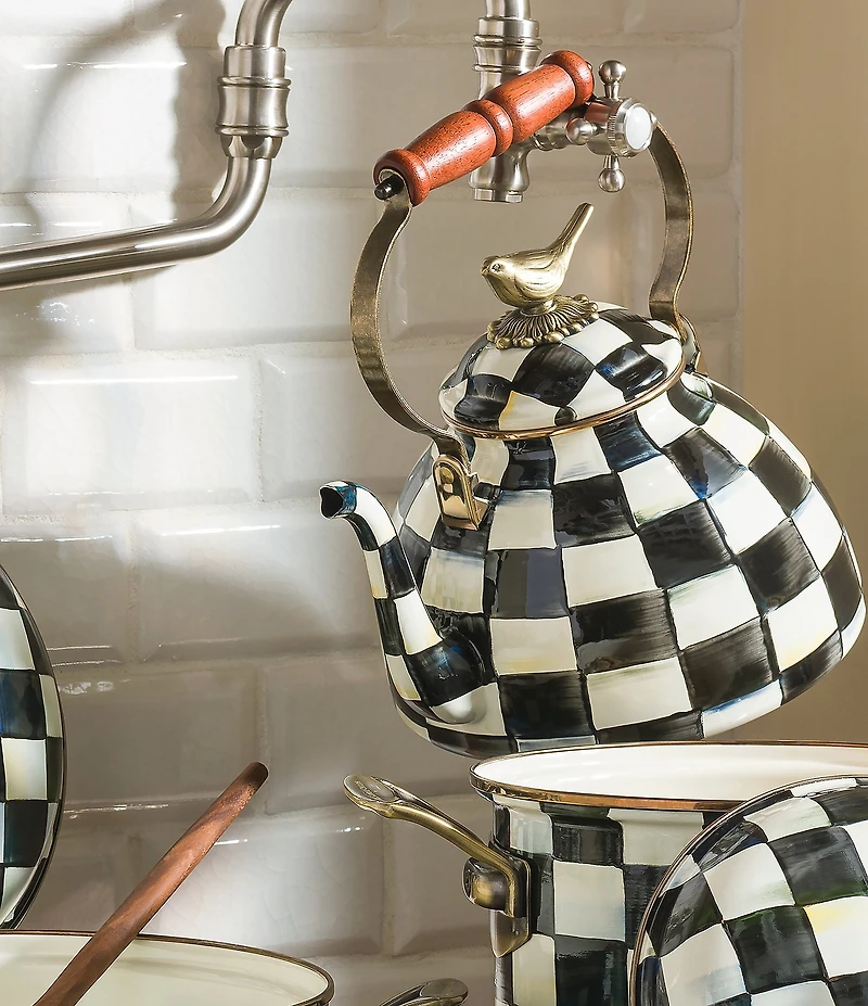 MacKenzie-Childs Courtly Check Bird Detail 3 Quart Tea Kettle