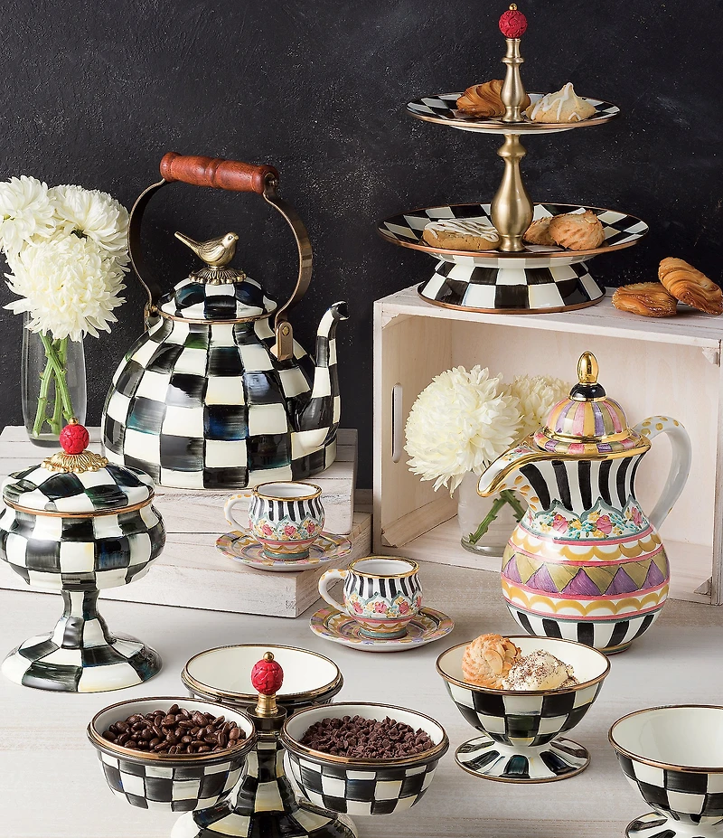 MacKenzie-Childs Courtly Check Bird Detail 3 Quart Tea Kettle