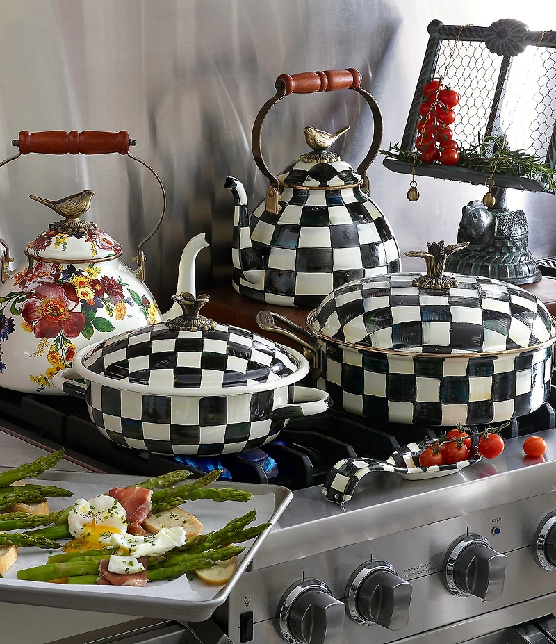 MacKenzie-Childs Courtly Check Bird Detail 3 Quart Tea Kettle