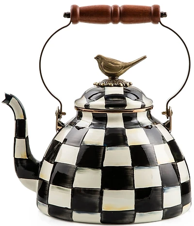MacKenzie-Childs Courtly Check Bird Detail 3 Quart Tea Kettle