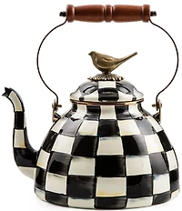 MacKenzie-Childs Courtly Check Bird Detail 3 Quart Tea Kettle