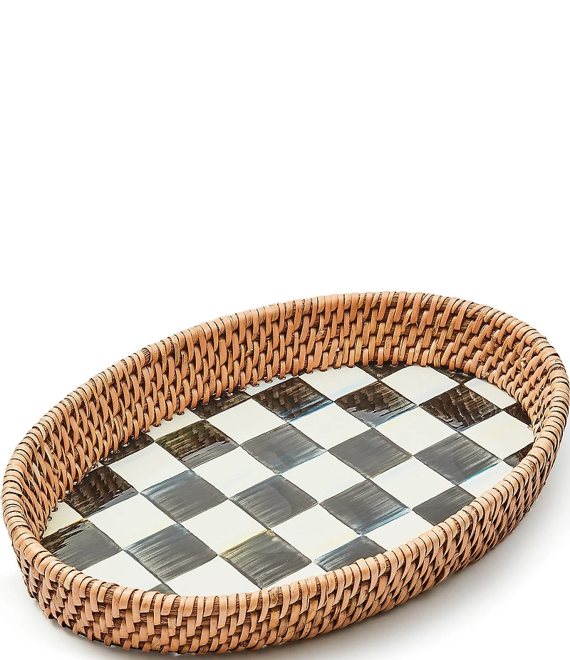MacKenzie-Childs Courtly Check Enamel & Rattan Serving Tray, Small