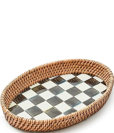 MacKenzie-Childs Courtly Check Enamel & Rattan Serving Tray, Small