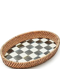 MacKenzie-Childs Courtly Check Enamel & Rattan Serving Tray, Small