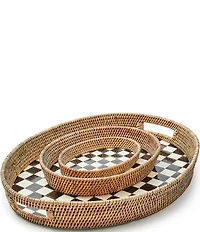 MacKenzie-Childs Courtly Check Enamel & Rattan Serving Tray, Small