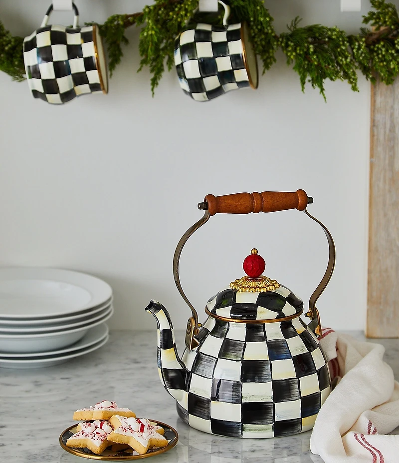 MacKenzie-Childs Courtly Check® Enamel Tea Kettle, 3 Qt.