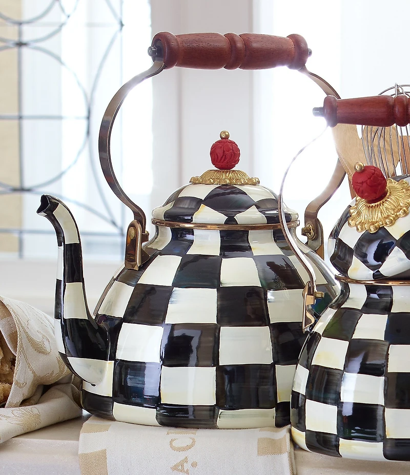 MacKenzie-Childs Courtly Check® Enamel Tea Kettle, 3 Qt.