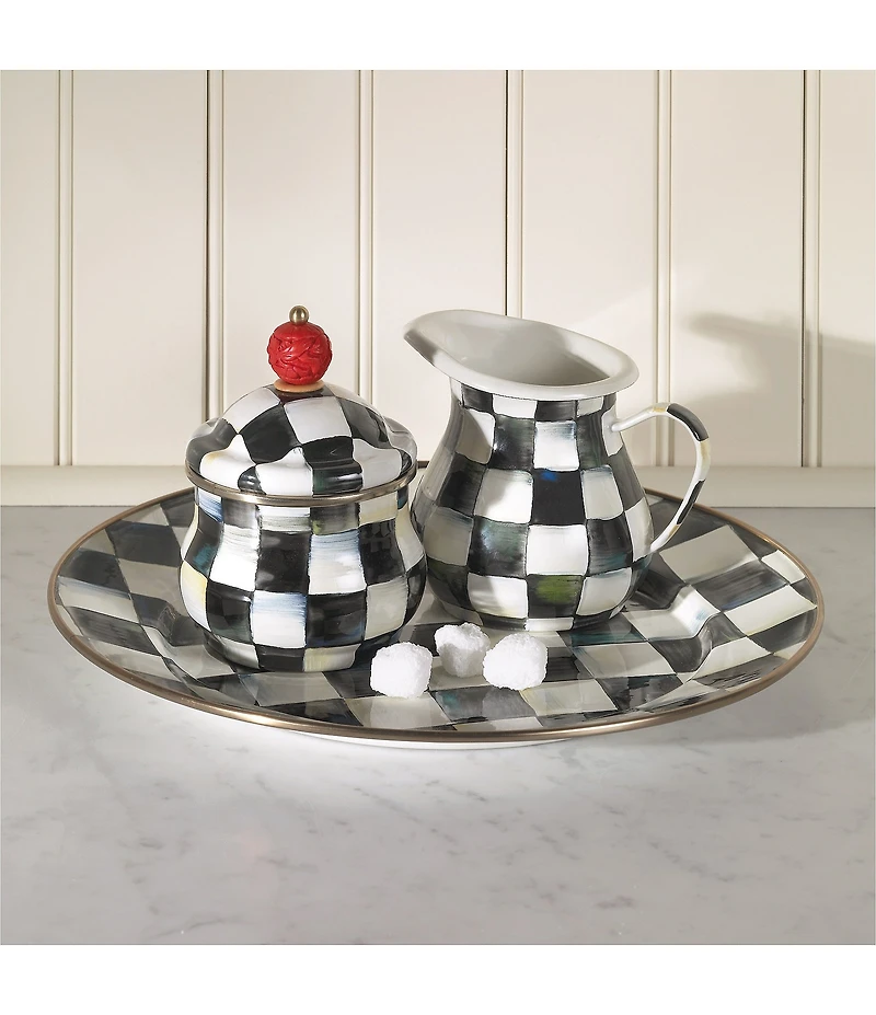 MacKenzie-Childs Courtly Check Enamel Red Knob Lidded Sugar Bowl