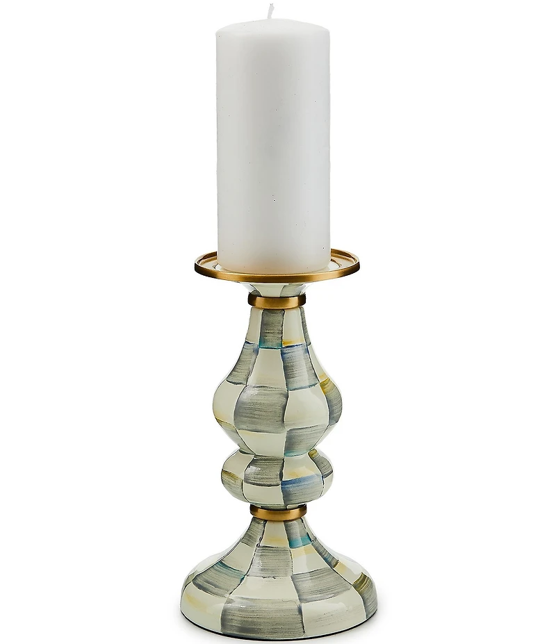 MacKenzie-Childs Medium Check Enamel Pillar Candlestick