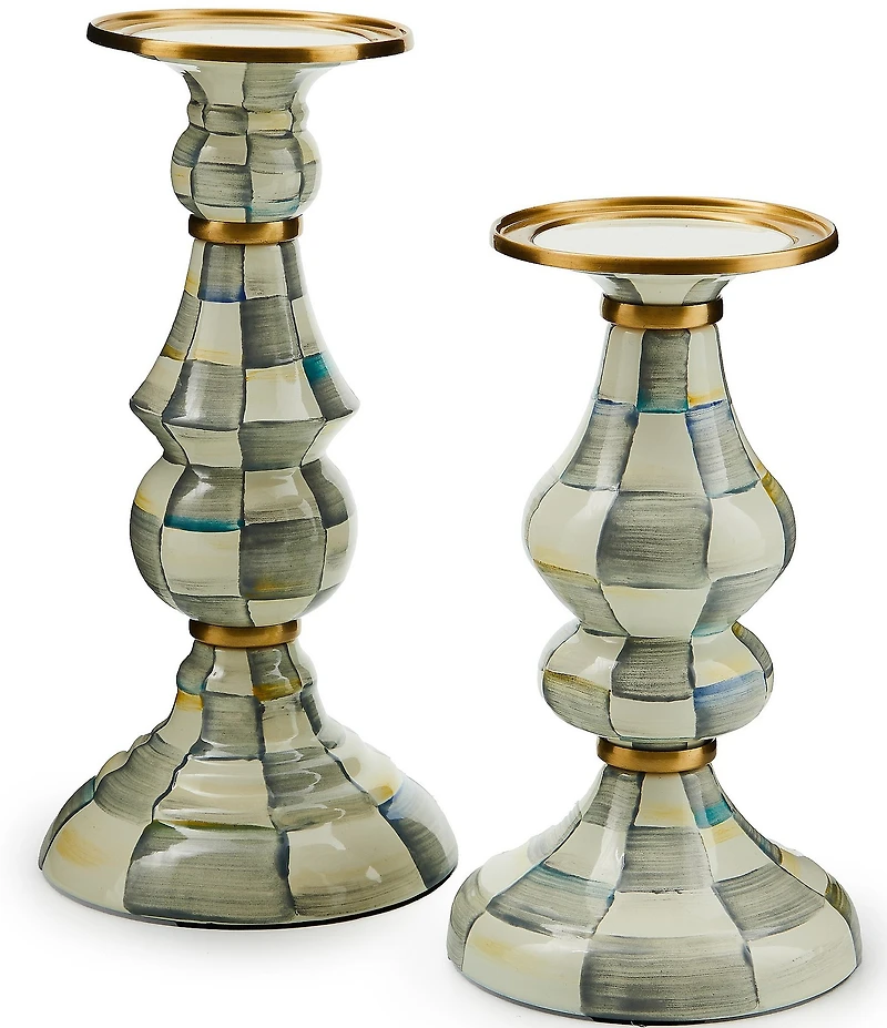 MacKenzie-Childs Medium Check Enamel Pillar Candlestick