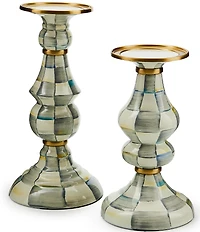 MacKenzie-Childs Medium Check Enamel Pillar Candlestick