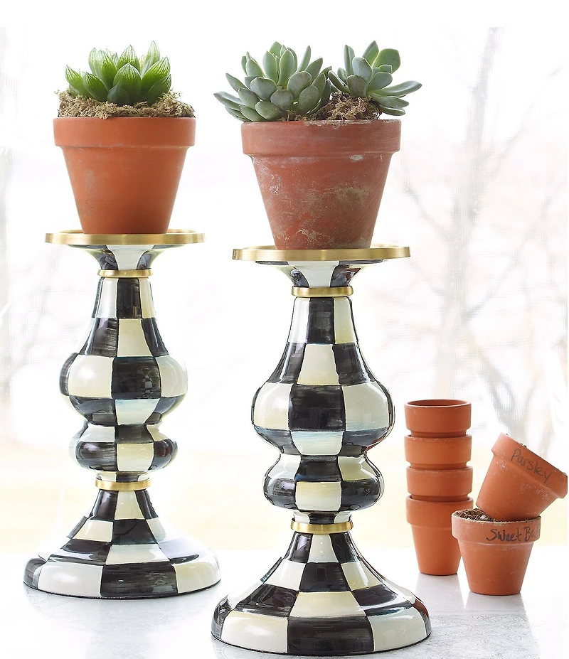 MacKenzie-Childs Medium Check Enamel Pillar Candlestick