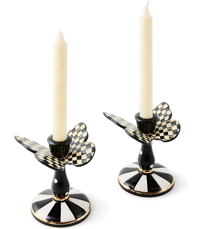 MacKenzie-Childs Courtly Check Tall Butterfly Candlesticks, Set of 2