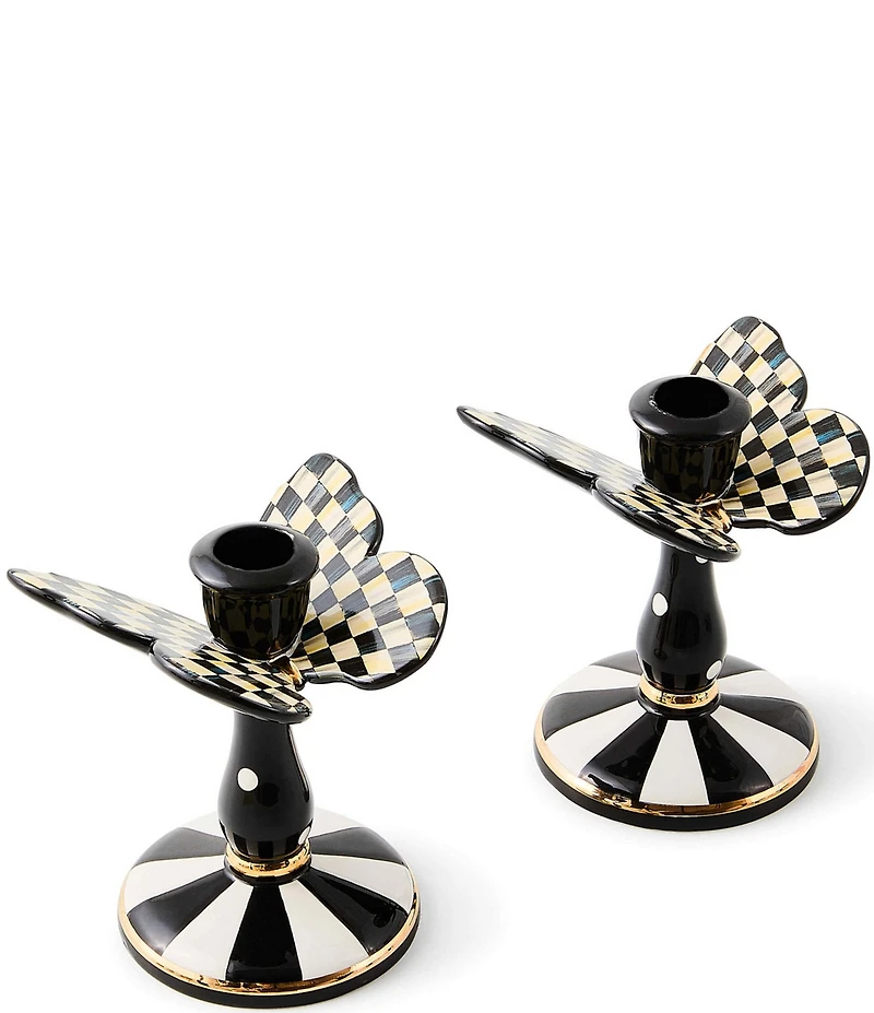 MacKenzie-Childs Courtly Check Tall Butterfly Candlesticks, Set of 2