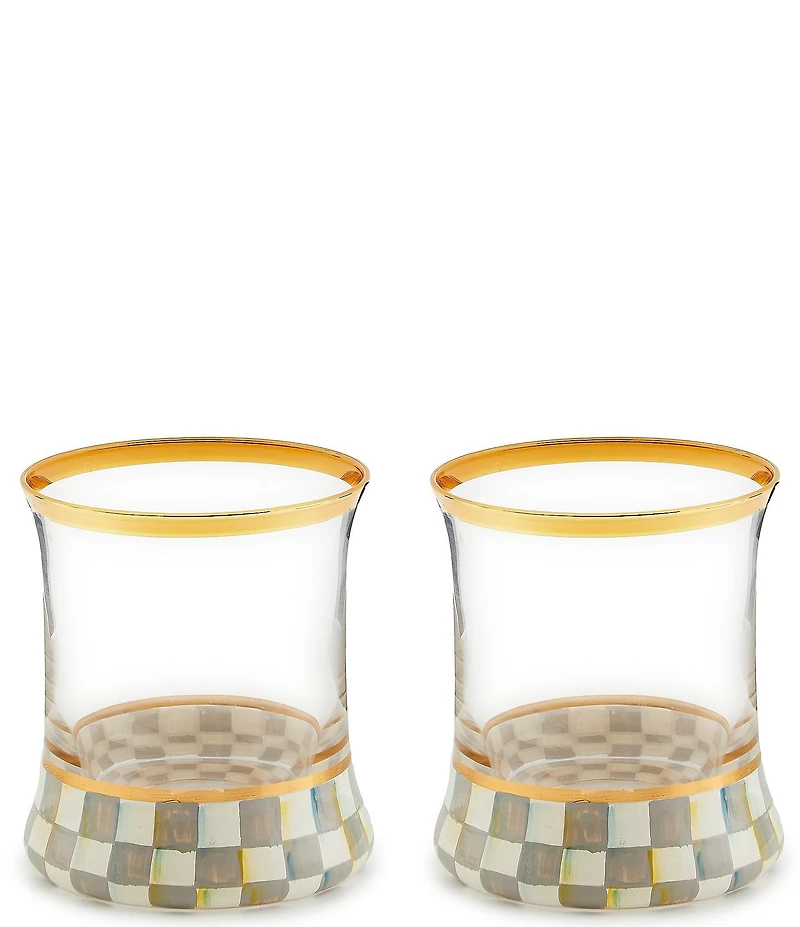 MacKenzie-Childs Check Double Old Fashion Glass, Set of 2