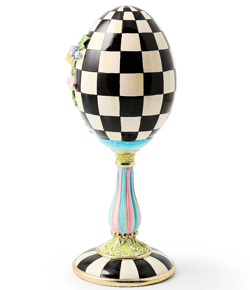 MacKenzie-Childs Easter Collection Frolic Spring Floral Check Pedestal Egg